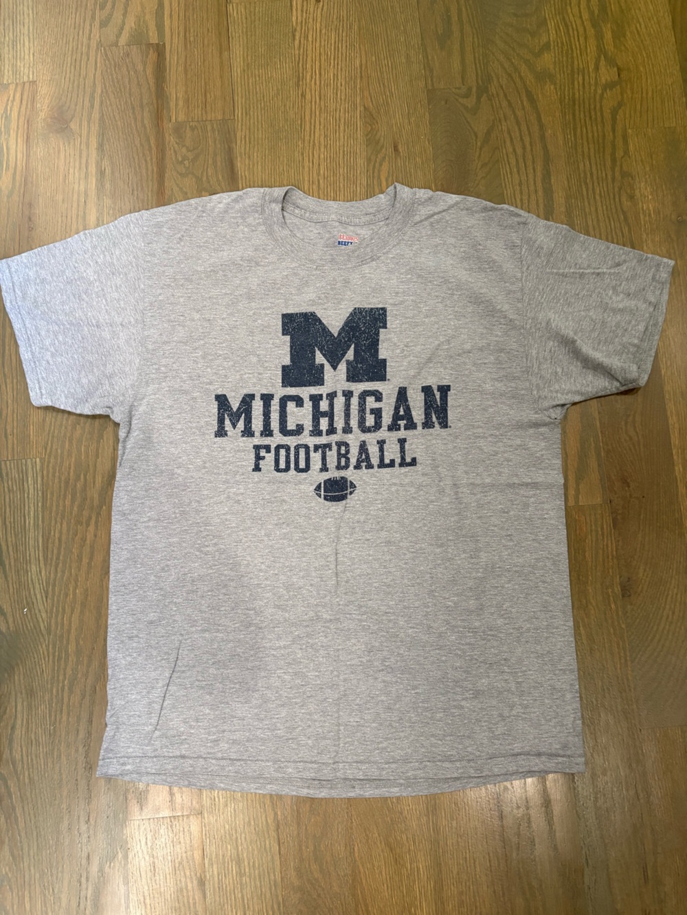 Hanes Gray T-Shirt with Navy Michigan Football Graphic